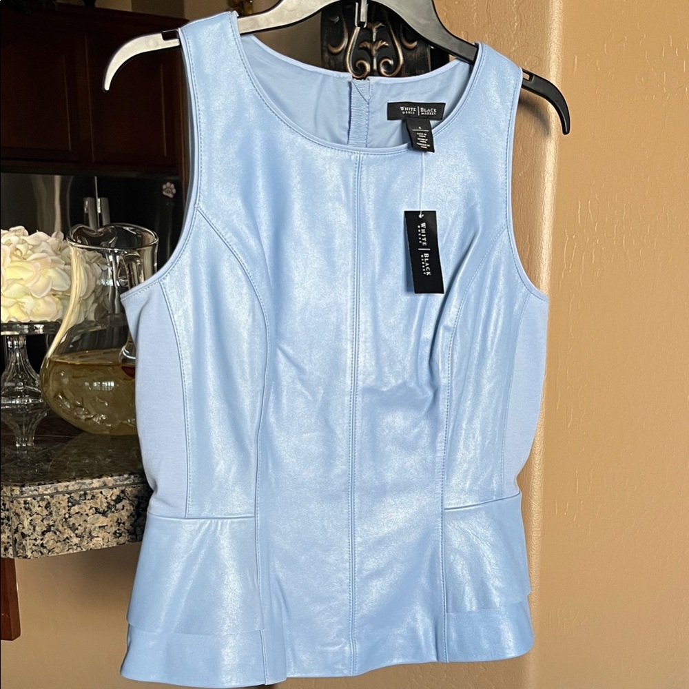 White House Black Market Leather Light Blue Sleeveless Top